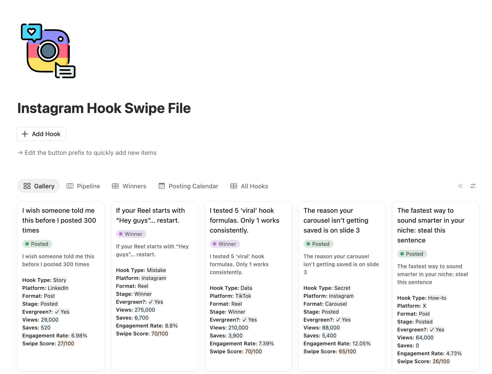Instagram Hook Swipe File